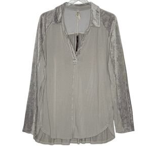XCVI Mixed Media Velvet Gray Popover Tunic Top XL NEW Collared Comfort Wearable